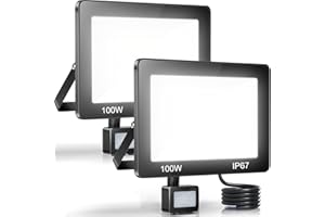 YIQIBRO Foco LED con Sensor de Movimiento 100W 2 Piezas, 10000LM 7000K Luz LED con Sensor de Movimiento, IP67 Impermeable Focos LED Exterior, Luces con Sensor de Movimiento para Jardin Terraza Garaje