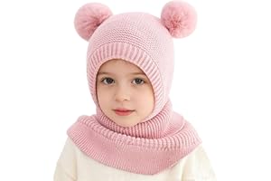 FUYAO Toddler Girls Winter Warm Hat Scarf Baby Fleece Earflap Beanies Hood with Double Pom Pom Windproof Balaclava Skiing Cap for 1-5 Years Old Kids