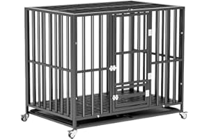 YKLP Klatka dla psa do domu z kółkami, montaż bez użycia narzędzi, podwójny zamek, wyjmowana wanna podłoga, kratka z żelaznej kratki