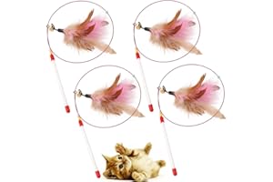 ZKFSIE 4PCS Interactive Feather Wand Toy Set with Bells & Colourful Feathers - Durable Cat Teaser for Indoor Play, Exercise & Bonding, Ideal for Kittens & Adult Cats