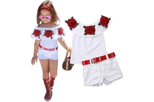 Geagodelia Completi Estivi per Bambine con Scollo all'Americana sulla Spalla Top Camicetta Bowknot + Pantaloncini Set di Abbigliamento