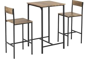 SoBuy Set 3 pezzi Tavolo da bar alto per cucina con 2 sgabelli, tavolino salvaspazio per casa e balcone, mobile bar esterno, penisola cucina, stile industriale, MDF & metallo, L60xP60xA97 cm, OGT27-N