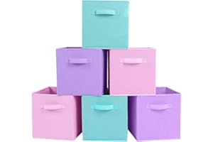 PowerKing Foldable Storage Box, 6 Pieces Foldable Fabric Storage Cubes for Closet and Toys (Rainbow Colour)
