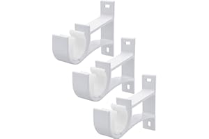 Gudui Curtain Rod Bracket, White Curtain Rod Holders Heavy Duty Curtain Rod Hooks for Wall, 3 Pack Curtain Rod Hangers Supports Hardware for 1 Inch to 1 1/4 Inch Curtain Rods, Easy to Install