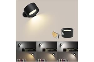 Coollamp LED Indoor Wall Lamp, Bedroom Wall Light with Warm/Natural/White Light, 3 Brightness Levels, Rechargeable Battery, Touch Control, 360 ° Rotate, Wall Lamp for Living Room Corridor Stairs