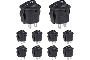 VEXUNGA Rocker Switch Mini Rocker Switch 2-Pin Round Black On/Off Switch Small 3A 250V AC 6A 125V 15mm Plastic Push Button Switch Pack of 10