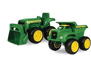 John Deere 15 cm Wywrotka i Ciągnik, Zabawka z Ładowarką, Zestaw Pojazdów Budowlanych