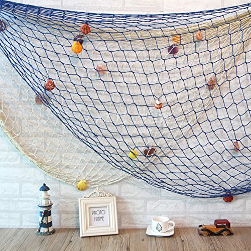 SECOWEL Deko Fischernetz Maritime Dekoration Fotografie Prop mit Farbigen Muscheln Blau (150 x 200 cm) - 5