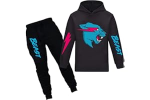 TONGQUD Mr Beast Ensemble de 2 sweats à capuche et pantalon pour garçon Motif chat Lightning