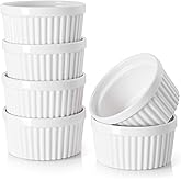 DOWAN Ramekins Set of 6, 4 oz Porcelain Soufflé Dishes for Creme Brulee & Muffin & Pudding, Baking Dishes for Air Fryer & Ove