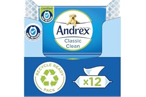 Andrex Ultimate Fresh Washlets, 12 Packs - Gentle, Biodegradable, Flushable Toilet Wipes for Everyday Hygiene, Use with Regular Toilet Roll for a Shower Fresh Clean