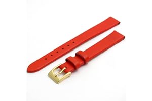 WATCHWATCHWATCH Fine Calf Leather Watch Strap Band 12mm Red with Gilt (Gold Colour) Buckle. Free Spring Bars (Watch Pins)