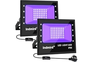 Indmird Projecteur UV LED 30W, Lot de 2 Lumiere Noire LED 395-400nm Projecteur LED UV Extérieur IP66 Etanche Lumière Noire Ultraviolet pour Glow Party, Body Painting, Bar, Aquarium, Halloween, Fête