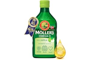 MÖLLER'S Moller’s ® | Olio di fegato di merluzzo Omega 3 | Integratori alimentari di omega-3 con EPA, DHA, vitamine A, D ed E | Superior Taste Award | Marchio esistente da 166 anni | Mela | 250 ml