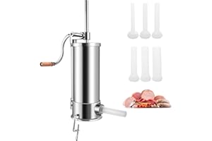 RELAX4LIFE Poussoir à Saucisse Verticale Manuel 6L en Acier Inoxydable,Machine à Saucisse Professionnelle avec 6 Tubes (14mm,18mm,21mm,25mm,29mm,35mm) pour Cuisine Restaurant Cantine (6L)