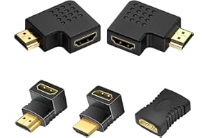KSYWYDU 5 Piezas 4 x Adaptador HDMI 90 Grados, Conector HDMI en Ángulo Recto Macho a Hembra, Incluye Adaptador Plano, Izquierdo y Derecho, Conectores 1 x Adaptadores Hembra a hembracon, Compatible 3D, TV