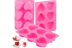 TDUNSYA 3 Pièces 6 Compartiments Moule Savon Coeur, Moules Silicone pour Chocolat, Moule Silicone Coeur Antiadhésif pour Muffins, Brownies, Gâteaux, Pudding, Glaçons, Gelée, Quiches (Rose) Réutilisables