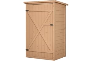 Outsunny Casetta da Giardino in Legno con Tetto Impermeabile, Armadio Porta Attrezzi da Esterno con 2 Mensole, 75x56x115cm, Colore Legno
