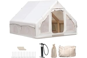 AFITDON Tente de Camping Gonflable avec Ouverture de cheminée et fenêtre de Toit, Grande Tente Extérieure pour 2-10 P avec Pompe à Air, Tissu Oxford imperméable, Montage Rapide, fenêtres et Portes en Filet