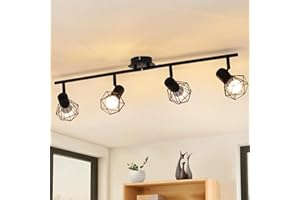 Glitzerlife Ceiling Lights Black Ceiling Spotlight - 4 Way Ceiling Light Metal Vintage Cage E14 Industrial Rotatable Adjustable 350°Swivelling Design for Living Room Bedroom Kitchen Without Bulbs