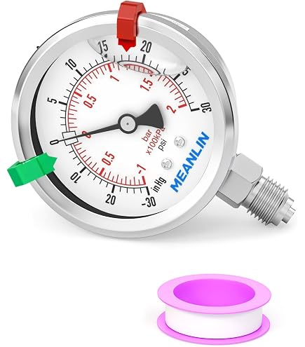 Glyzerin-Manometer 63mm 0-12 Bar (170 PSI) – 1/4 Zoll Rückseitiges Gewinde – Stoßgedämpft & Vibrationsfest – Für Druckmessung Gas/Flüssigkeit