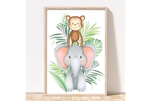Rubybloom Designs Safari Jungle Animal Nursery Print - A4 (21cm x 29.7cm) UNFRAMED - Childrens Tiger Lion Giraffe Elephant Zebra Monkey Picture Wall Art Gift