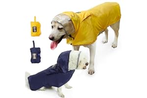 BePetMia Giacca Impermeabile per Cani, Cappotto Antipioggia con Cappuccio, Giacca Antivento Regolabile per Cani di Taglia Piccola, Media e Grande (XL: Neck 50-54cm, Chest 56-65cm, Yellow)