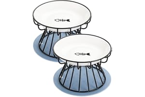 Dorakitten 2Pcs Cat Bowl, Ceramic Raised Cat Food Bowl, Elevated Pet Bowl,Anti Vomiting Cat Feeding Bowl, Non Slip Cat Dish, Protect Pet's Spine Make Cats Feel Comfortable, Dishwasher Safe