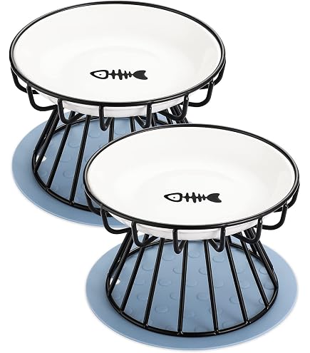 3x Keramik-Katzenfutternäpfe Mit Rutschfester Silikonunterseite - Flach, 15 Cm, 280 Ml, Anti Schnurrhaar-Müdigkeit