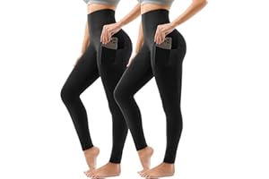 Sanpetix Sport Leggings Damen High Waist, Sporthose Damen Lang Mit Taschen Für Gym Yoga 2er Pack SM Schwarz/Grau