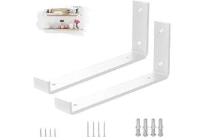 VTOPVMAX 2 Piezas Soporte Estanteria Pared Blanca - Escuadras Metalicas de L 0,5 cm Grueso con Tornillos, Soportes para Balda Flotante, 30 cm