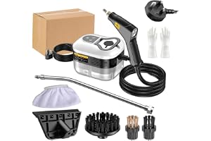 XISICIAO Handheld Pressurized Steam Cleaner with 6 pcs Accessories, Portable Steamer for Cleaning, Steam Cleaner for Home Use, Steamer for Cleaning Car, Furniture, Floor (White, AE Plug)