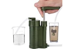 AOFESEL Outdoor Water Filter, Portable Hand Pump Water Filter with Carbon 0.01 Micron Filter, Removes 99.99% Bacteria Heavy Metal, Reusable Emergency Survival Gear Water Purifier for Camping Hiking Travelling