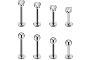 JSDDE 8pcs Stainless Steel Labret Lip Stud Tragus Helix Cartilage Rhinestone Lip Studs Nose Stud Earrings Piercing Jewelry 6-12mm