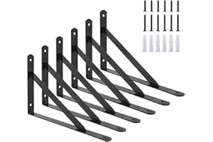 Ouvin Wall Shelf Brackets 6 Pack Triangle Shelf Brackets for Shelves Iron Shelf Supports with Screws Right-Angle Black Corner Brace (8inch) Black