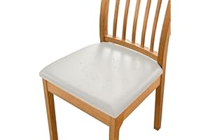 NICEJOOE Dining Chair Seat Covers Set of 4, PU leather Seat Covers Waterproof Seat Slipcover for Kitchen Dining Room Chairs,Removable Chair Seat Cushion Cover with Fixing Buckle (Beige, Set of 4)