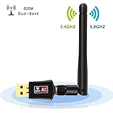 Wifi Dongle High Speed Internet 2.4/5GHz 600Mbps Wireless USB Wifi Adapter for PC/Desktop/Laptop/Tablet, Supports…