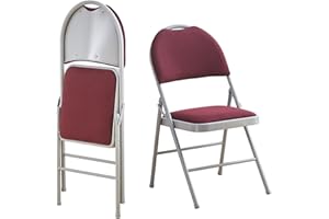 KAIHAOWIN Set di 2 Sedie Pieghevoli in Metallo Imbottite, Sedia per Ospiti con Schienale Esteso e Maniglia per Il Trasporto, Sedia Pieghevole per uso Interno e Facile Trasporto, Rosso