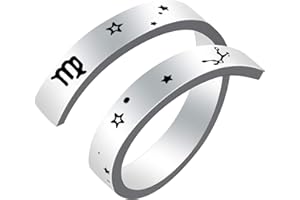 Kucheed Anello Dello Zodiaco per Donna Uomo, Anelli Aperti Regolabili in Formato Costellazione con Incisione in Acciaio Inossidabile,Oroscopo Astrologia Gioielli Vintage Regalo di Compleanno Ragazze