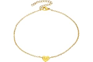 FindChic Bracelet de Cheville Femme Lettre A-Z Initiale Coeur Gravé Acier Inoxydable Chaine Pied Gourmette Maille Alphabet [Argenté/Doré] Bijoux Cadeau Noël Valentin Nouvel an Grâce Anniversaire