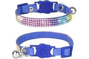FUNAT Collare per Gatto con Strass con Campanello, Microfibra Collare per Gatto Morbido e Confortevole, Collare per Gatti con Fibbia di Sicurezza a Testa di Gatto