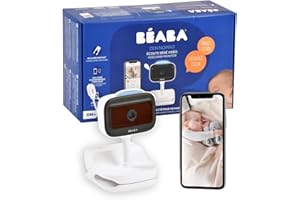 BÉABA, Babyphone Écoute Bébé Vidéo Sans Fil avec Clip, Nomade, Vision Nocturne, Appli Mobile, Veilleuse Colorée, Talkie Walkie, Berceuses, Thermomètre Contrôle Humidité, Autonomie 6h, Zen Nomad Blanc