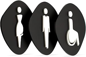 3DP Signs - Elegant Set 3x- Plaque signalétique Toilette Homme Femme Handicapé - Pancarte Toilette pour porte toilettes autocollant - Signaletique Toilettes Femme Plaque handicapé (Prime Pierre - Noir)