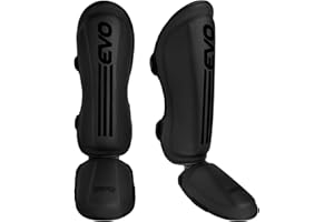 EVO Fitness Matte Black Shin Instep Guards Kickboxing Muay Thai MMA Training Pads Foam Protection Leg Foot Protector for Martial Arts Sparring Boxing Gear