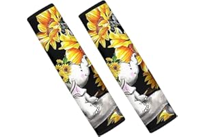 Belidome Sicherheitsgurtpolster mit Elefanten-Sonnenblumen-Motiv, verstellbar, langlebig, weich