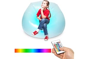 BTFO Sedia Gonfiabile a LED, Sedia Gonfiabile Illuminata Trasparente con Telecomando, Poltrona Gonfiabile Illuminata in 16 Colori Divano ad Aria per Campeggio Patio Sala da Gioco Interni ed Esterni