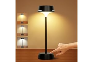 GOVSSING Table Lamp - 5200mAh Rechargeable Lamp with Indicators, 3 Color Modes & Stepless Dimmable Battery Lamp, Timer & Memory Functions, LED Wireless Lamp for Living room, Bedroom, Restaurant, Black