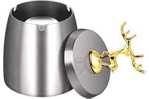 SLVCREK Cendrier avec Couvercle, Cendrier Exterieur Anti Odeur, Cendrier en Acier Inoxydable Coupe Vent, Cendriers avec Tapis Antidérapant pour Maison Bureau Jardin Balcon Bar (Argenté B)