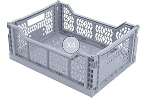 Box and beyond - Lot de 4 Caisses de Rangement pliables - 27 x 17 x 10,5 cm - Plastique Gris Clair - Pliables - Avec Poignées - Rangement - Cuisine, Bureau, Chambre, Salon - Style Simple et Pratique