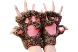 MAKFORT 1 Pair Ladies Girls Womens Cat Paw Gloves Winter Gloves Fingerless Paw Mittens Warm Plush Half-Finger Winter Gloves